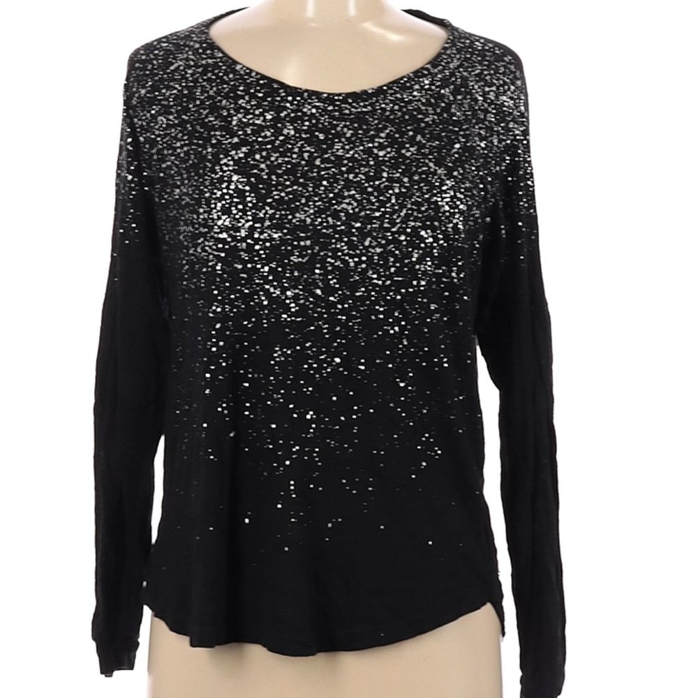SPLENDID Black Paint-Splatter Print Lightweight Cotton Pullover Sweater Size M